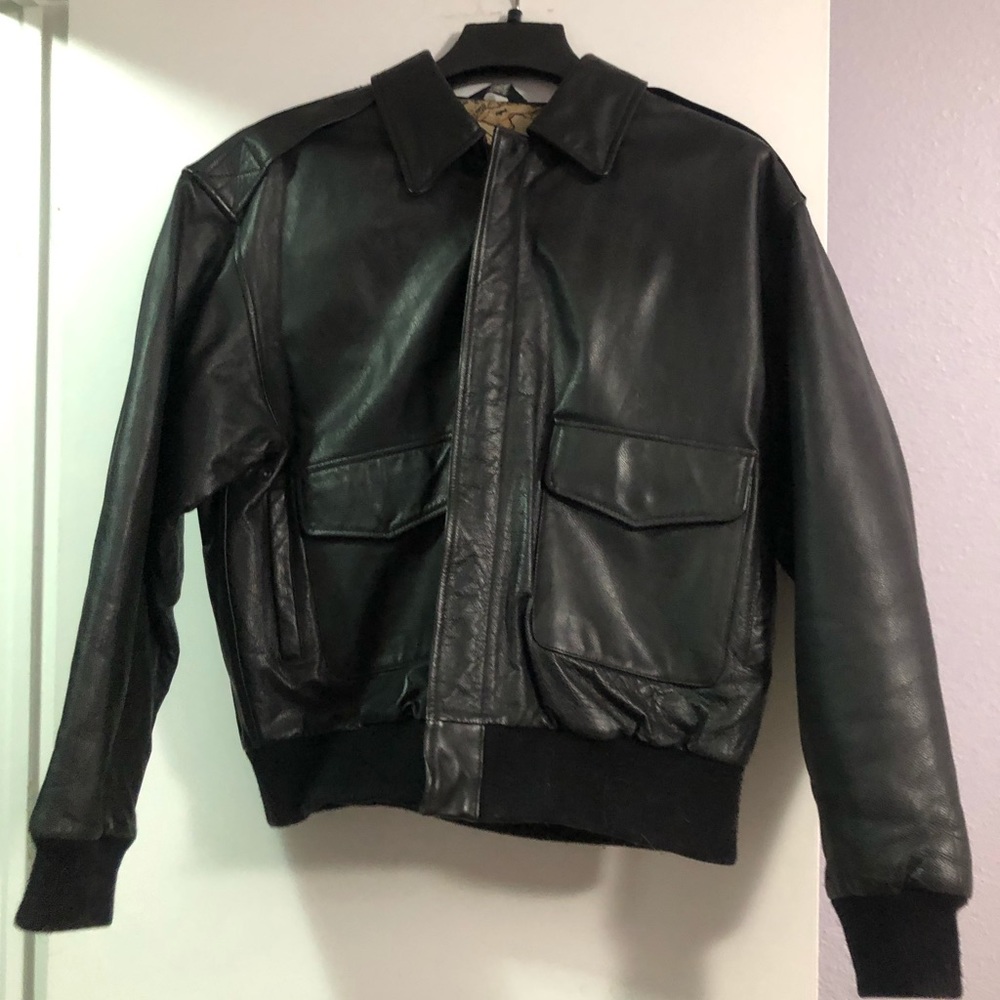 Men’s black leather jacket